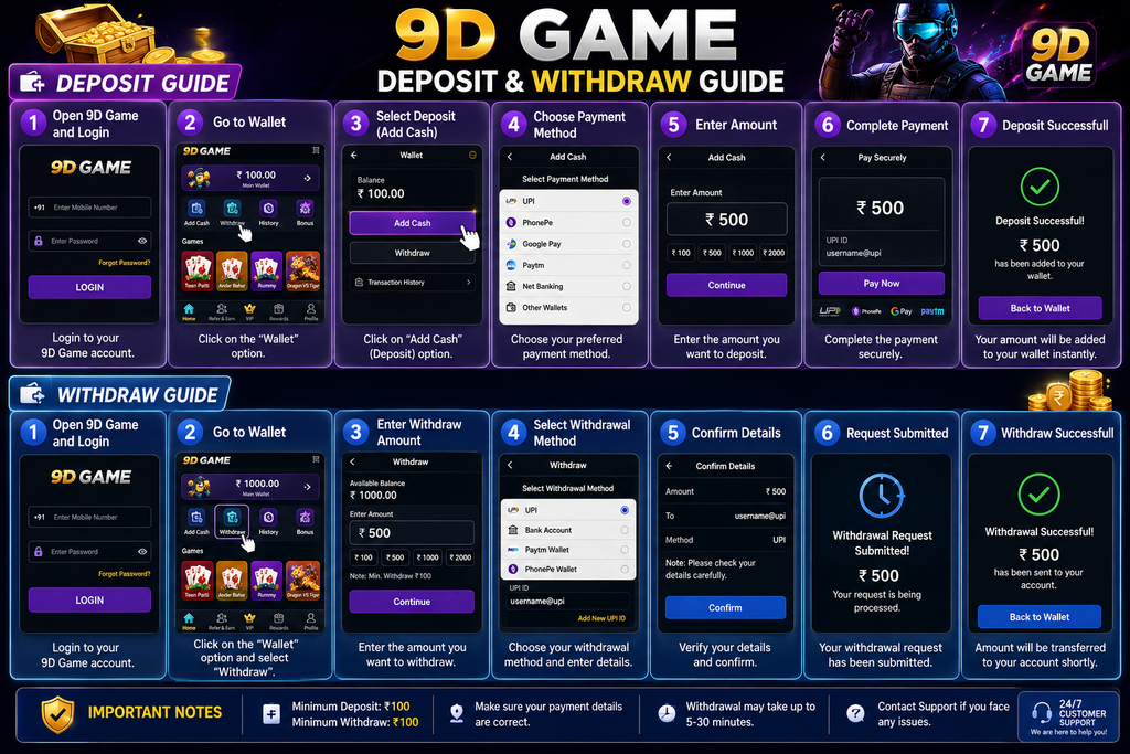 Deposit and Withdrawal 9D App